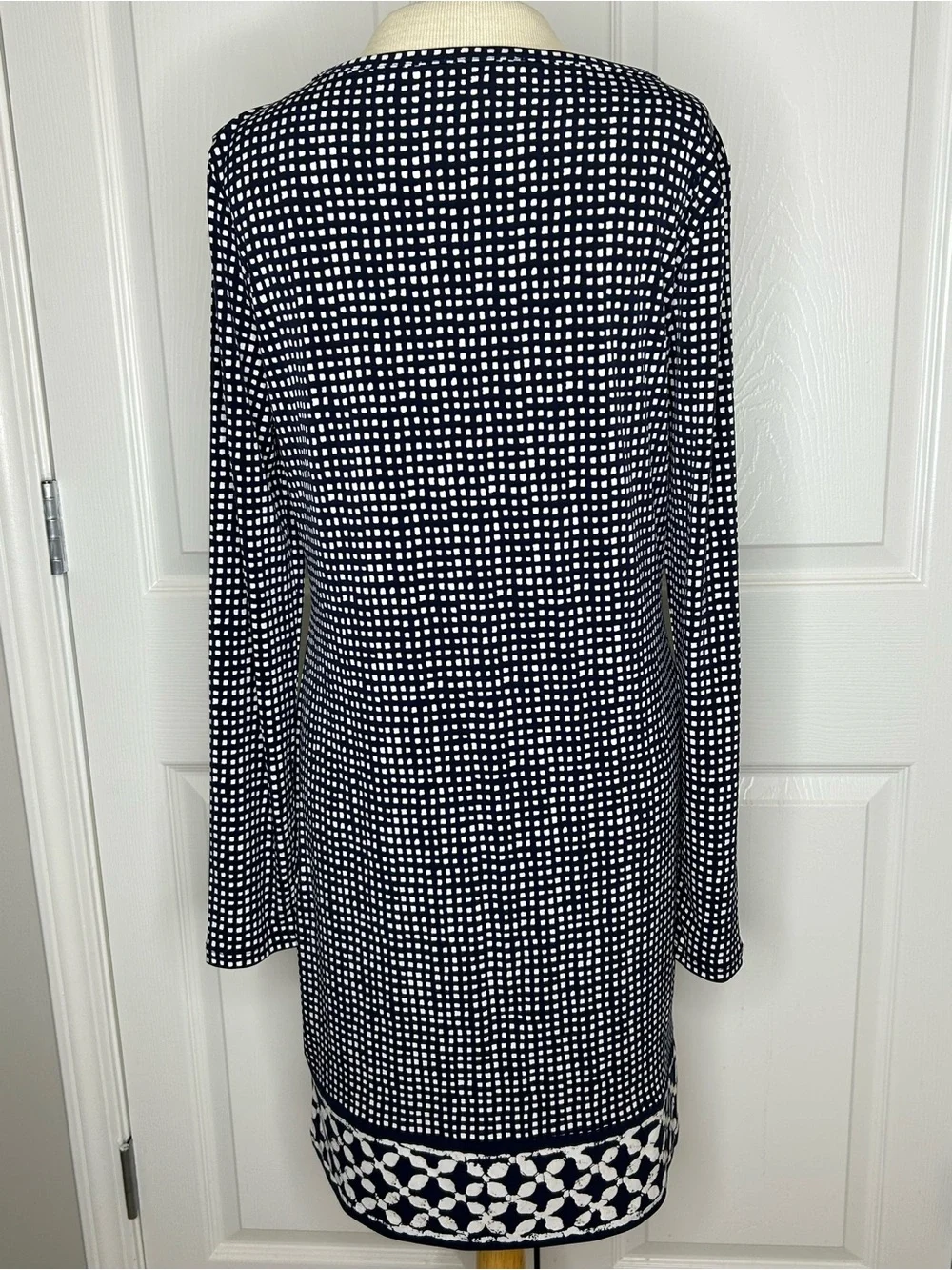Michael Michael Kors Navy Geometric Print Long Sleeve Shift Dress Size M